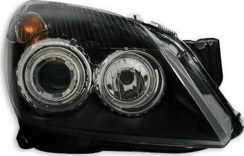 Φανάρια Εμπρός Angel Eyes Opel Astra H 2004-2009 Μαύρα Χωρίς Λάμπες Η 7 Σετ 2τμχ