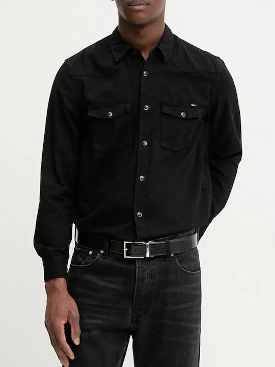 Cu mânecă lungă Denim Cămașă Denim Black