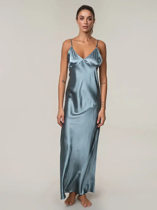 Maxi Satin Nightgown Strap Light Blue Size L Xl