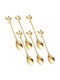 Set 6 Linguri Puff Leaf Cafea Ceai Desert Inox Mâner În formă de frunză Aurie 13 Cm