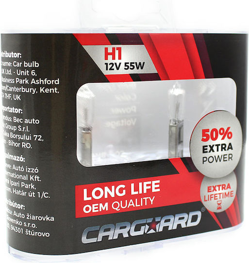 Set 1 Set 2 Halogen H1 Bulbs 55w +50% Intensity Long Life Carguard