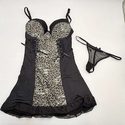 Sexy Dessous-Sets String Nachthemd Animal Print Schwarz Beige