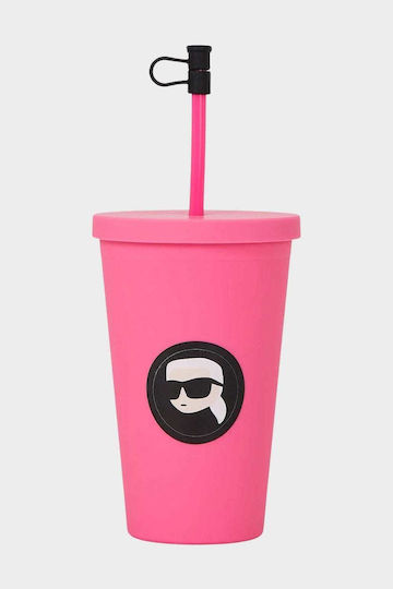 Karl Lagerfeld Ποτήρι από Γυαλί σε Ροζ Χρώμα με Καλαμάκι