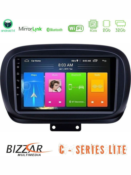 Bizzar Car Audio System for Fiat 500X 2015-2020 (Bluetooth/USB/AUX/WiFi/GPS/Apple CarPlay/Android Auto) with 9" Touch Screen