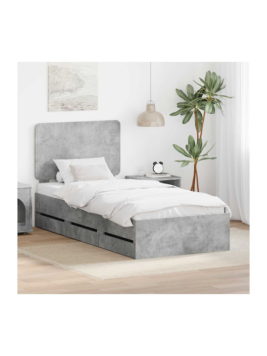 Single Wooden Bed Gray with Slats for Mattress ...
