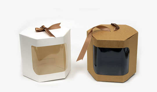 Paper Box for Wedding Favors Polygon made of Paper in Natural Color with Transparent Window & Ribbon 1 piece 12pcs