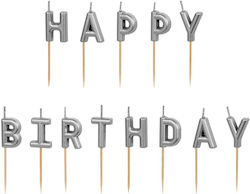 PartyDeco Κεράκι Γενεθλίων Happy Birthday σε Γκρι Χρώμα 13τμχ 32712