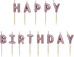 PartyDeco Κεράκι Γενεθλίων Happy Birthday σε Ροζ Χρυσό Χρώμα 13τμχ 32075