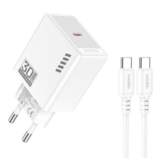 Kakusiga Handyladegerät mit USB-C Ausgangsanschlüsse und Kabel USB-C - USB-C 30W Stromlieferung Weiß (KSC-1242)