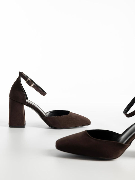 Pumps mit Riemchen & Chunky hoher Absatz Braun