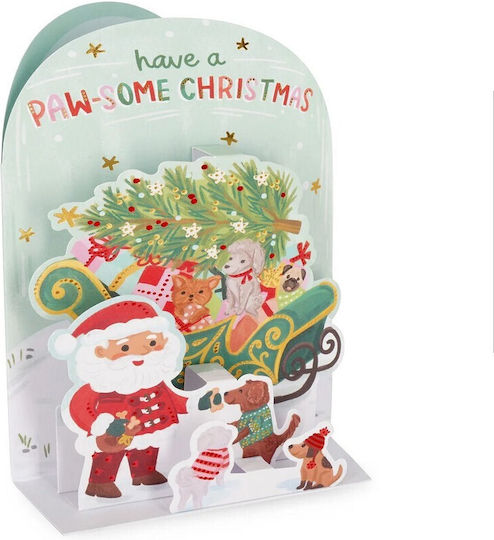 Christmas Greeting Card Pop Up Envelope Pawsome Christmas Santa Claus/12x17 Legami