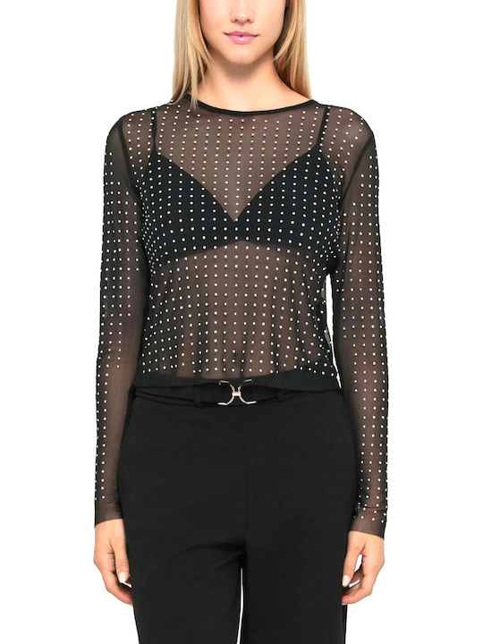 Women's Sports Blouse with Mesh Black Rainbow