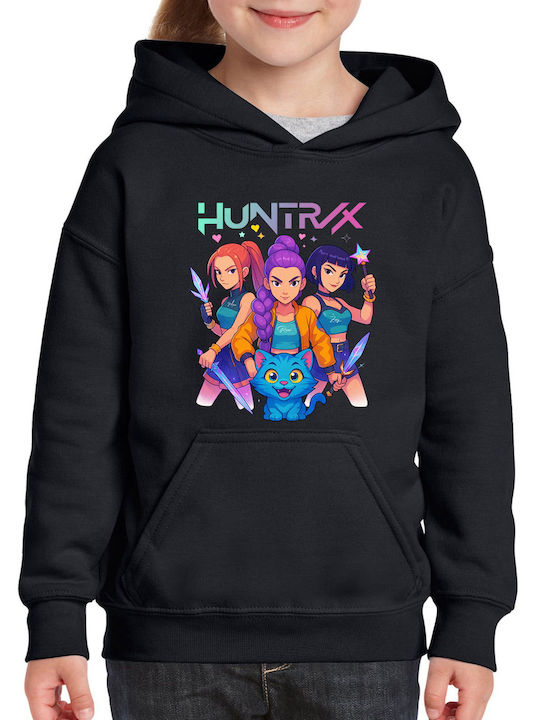 Fleece Kinder-Sweatshirt mit Kapuze und Taschen Schwarz