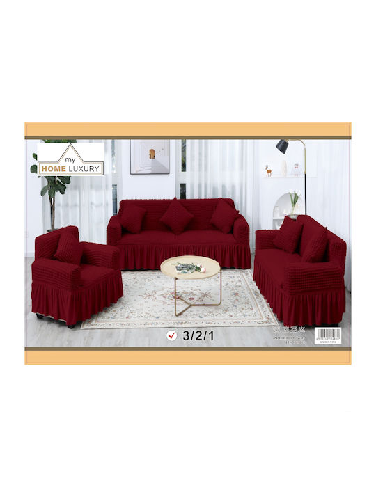 My Home Luxury Set of Elastic Sofa Covers Red 3pcs PP-321RD