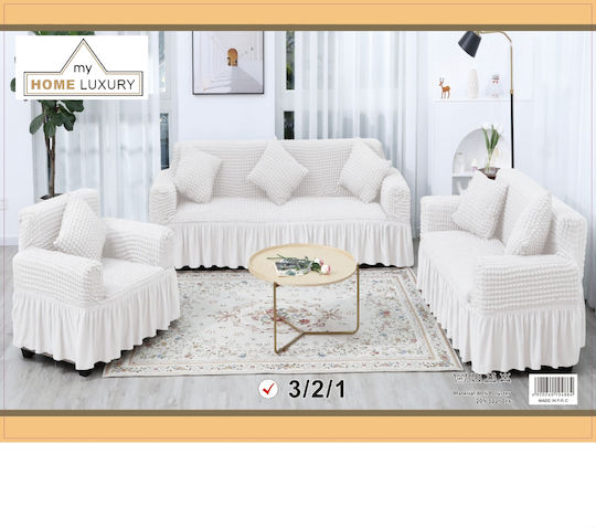 My Home Luxury Σετ Ελαστικά Καλύμματα Σαλονιού Λευκό 3τμχ