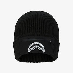 Sprayground Lowkey Pocket Beanie Unisex Fleece Beanie Knitted in Black color