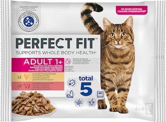 Perfect Fit Nassfutter für Erwachsene Katzen in Beutel mit Meat 4x85gr