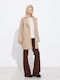 Curly Women's Beige Peacoat with Buttons