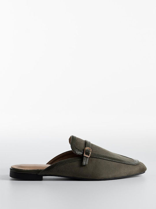 Flat Suede Mules σε Πράσινο Χρώμα