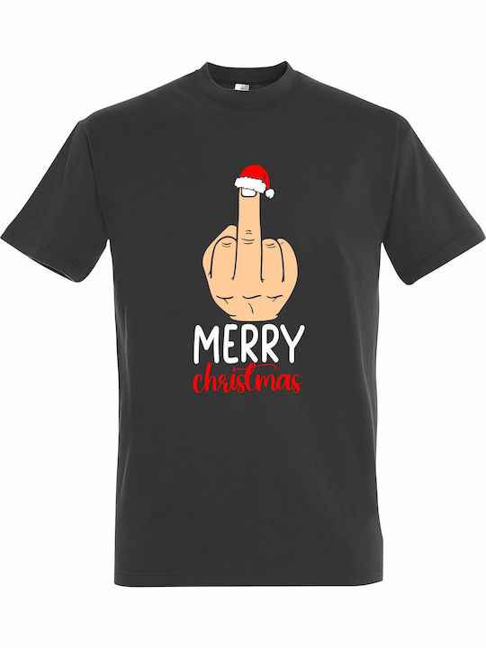 Unisex T-shirt "Merry Christmas Funny Middle Finger" Dunkelgrau