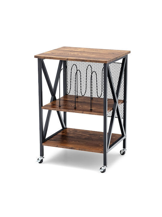 Costway Wooden Kitchen Trolley 3 Tiers Brown 52x45x75cm