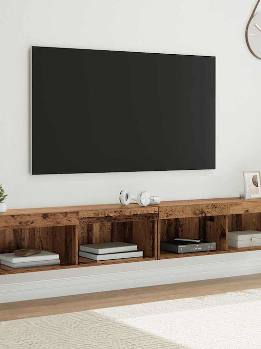 Living Room TV Unit with Lighting Old Wood L100...