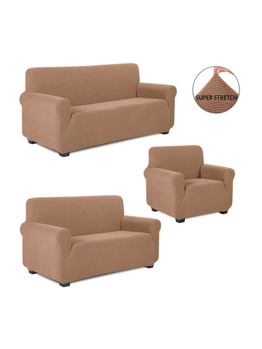 Ehome Jacquard Σετ Ελαστικά Καλύμματα Σαλονιού Μπεζ 3τμχ