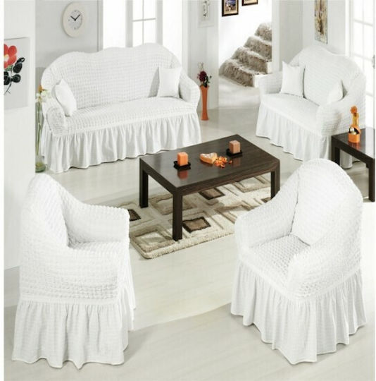 Elastische Abdeckung für Wohnzimmerset White 3Stück 125000784