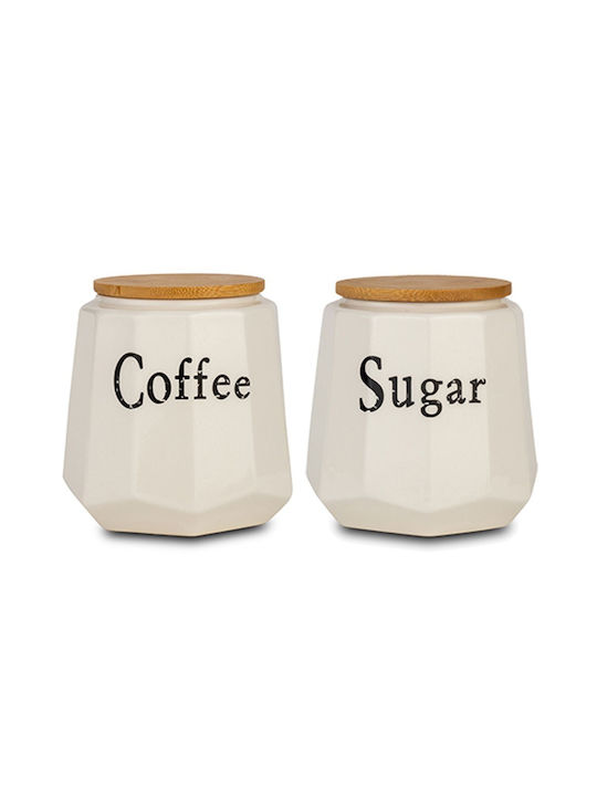 Nava Terrestrial Set 2 Pieces Porcelain Coffee Sugar Tea Jars with Lid Beige 650ml