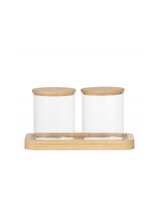 Andrea House Set 3 Stück Allgemeine Verwendung Lebensmittelgläser mit Deckel & Gestell Kunststoff Weiß 11x10x20cm