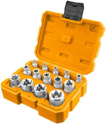 Ingco Nüsse Torx Lange mit Vierkant-Antrieb 1/4", 3/8", 1/2" Set 14Stück