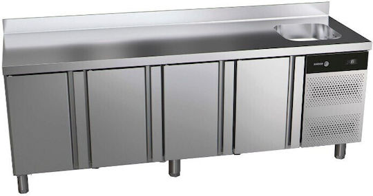 Fagor Edelstahl Kühltisch mit 4 Türen und Kühlaggregat L224.2xB70xH85cm