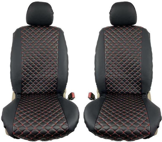 Auto Gs Car Seat Covers Front Half Covers Leatherette Black with Red Stitching Set of 4