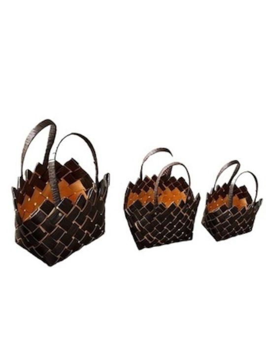 Dream House Set of Decorative Baskets Wooden Brown 3pcs