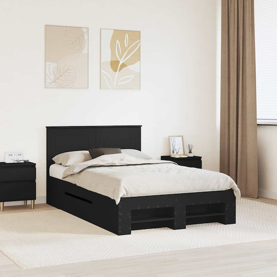 Doppelbett Aus Holz Schwarz mit Lattenrost für Matratze 137x203cm