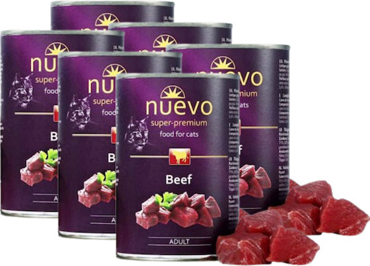 Nuevo Hrană Umedă pentru Pisici Adulte în Conservă cu Vițel, Carne de vită și Legume 6x400gr