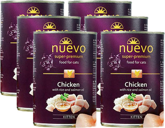 Nuevo Nassfutter für Katzen in Dose mit Huhn, Reis und Lachs 6x400gr
