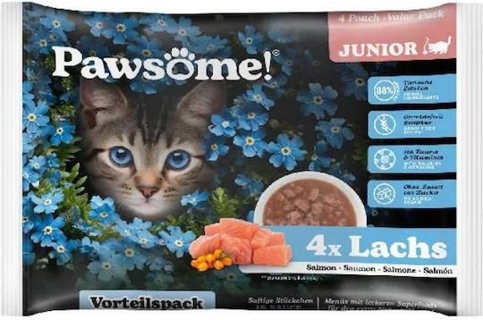 Pawsome Wet Food for Young Cats with Salmon, Meat, Chicken, Calf and Rice Grain-Free & Gluten-Free 4x85gr