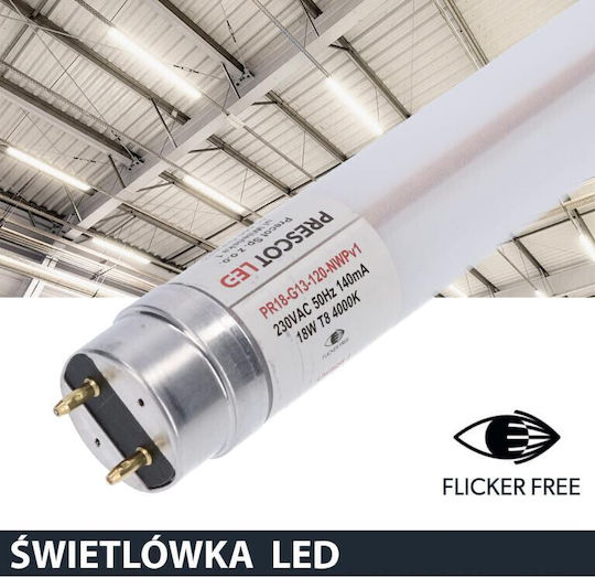 Prescot LED-Lampe 18W Röhrenform 120εκ. für Fassung G13 und Form T8 Naturweiß