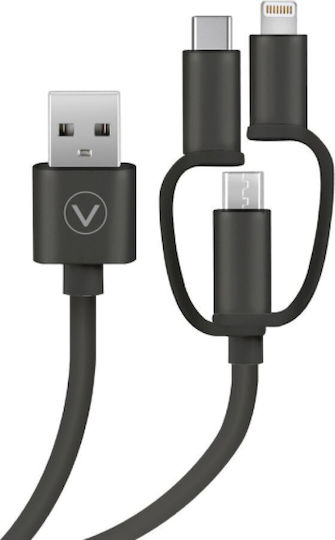 Vivanco USB to micro USB / Type-C / Lightning Cable Μαύρο 0.75m