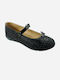 Kids Leather Ballerinas with Hoop & Loop Closure Black