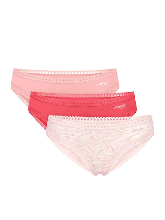 Sloggi Mini Go Βαμβακερά Femei Slip 3Pack Salmo...
