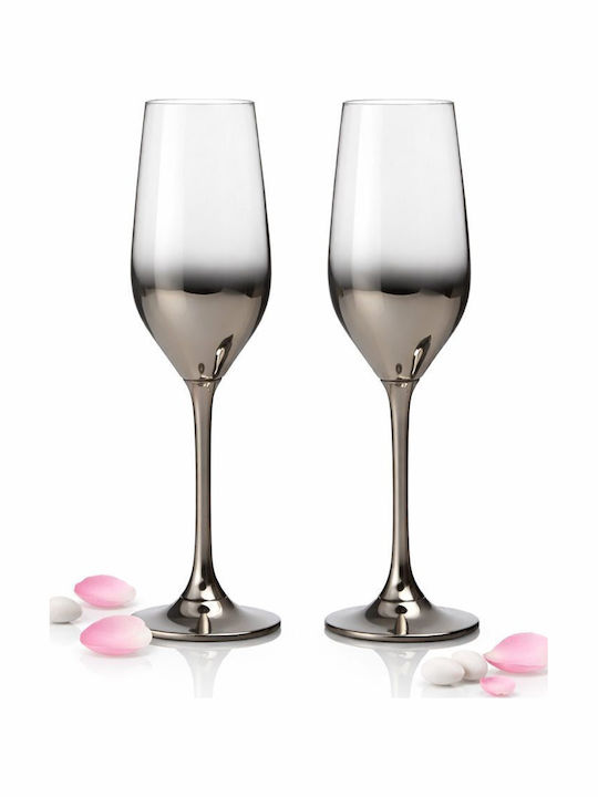 Σετ Champagne Glasses for Wedding made of Crystal Silver 2pcs