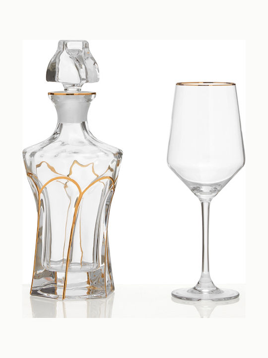 Set Decantor de Nuntă cu Pahar de Vin din Cristal Auriu M-0530 2 Bucăți