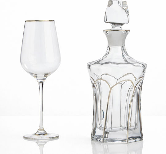 Wedding Carafe Set with Wine Glass made of Crystal Gold 2pcs