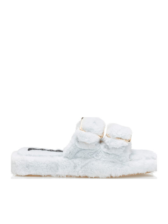 Winter Women's Slippers with Fur Light Blue