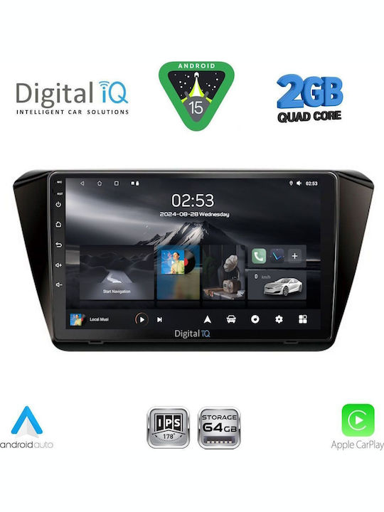 Digital IQ Car Audio System for Skoda Superb 2015 (Bluetooth/USB/WiFi/GPS/Apple-Carplay/Android-Auto) with Touch Screen 10"