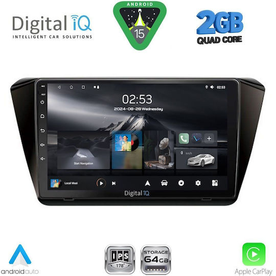 Digital IQ Car Audio System for Skoda Superb 2015 (Bluetooth/USB/WiFi/GPS/Apple-Carplay/Android-Auto) with Touch Screen 10"