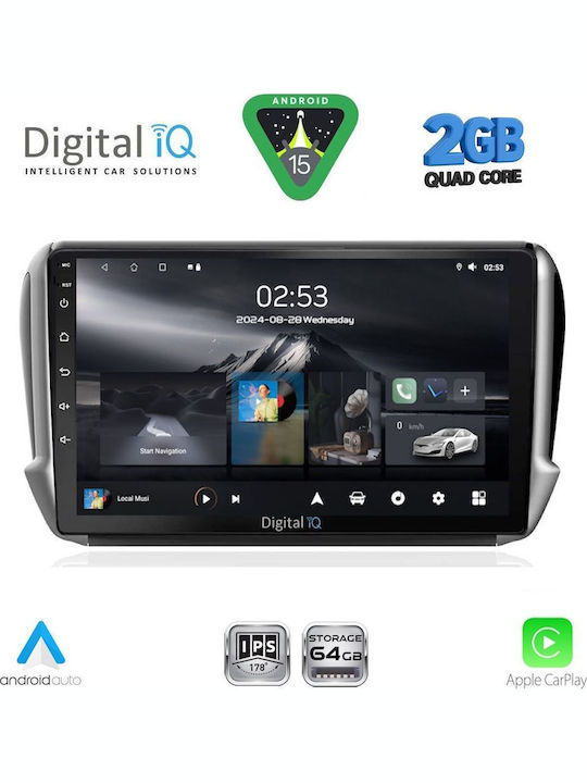 Digital IQ Car Audio System for Peugeot 2008 2012-2021 (Bluetooth/USB/WiFi/GPS/Apple-Carplay/Android-Auto) with Touch Screen 10"