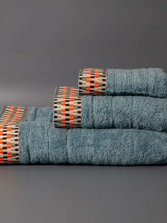 White Fabric Set of Bath Towels 3 pcs Capri Light Blue Blue Weight 500gr/m²